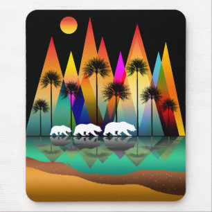 Bear In Forest Modern Mountains Mouse Mat