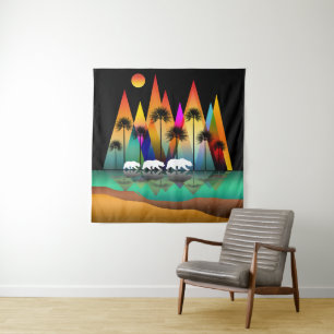 Bear In Forest Modern Mountains Tapestry