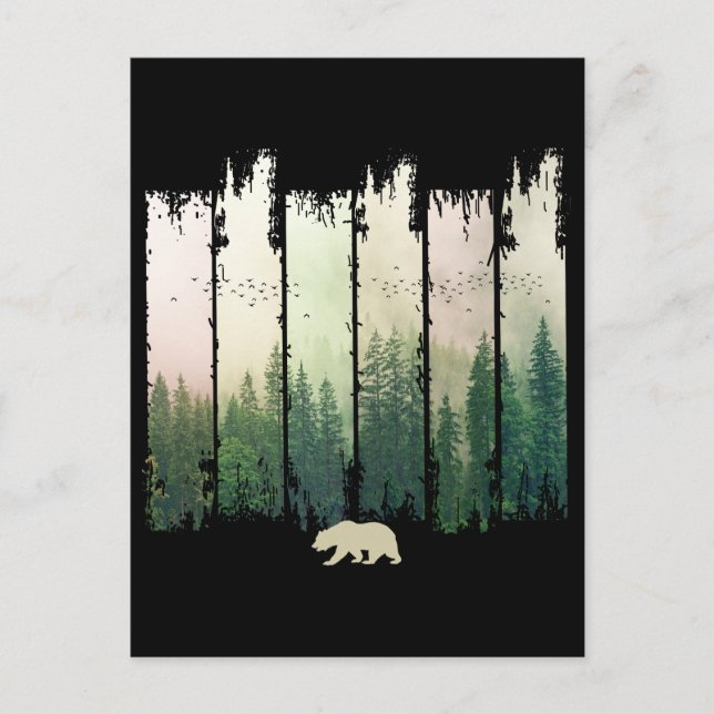 Bear in forest nature trees scenery postcard (Front)