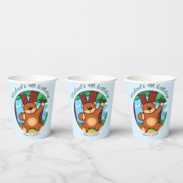 Bear in grassland birthday  paper cups (Multi)
