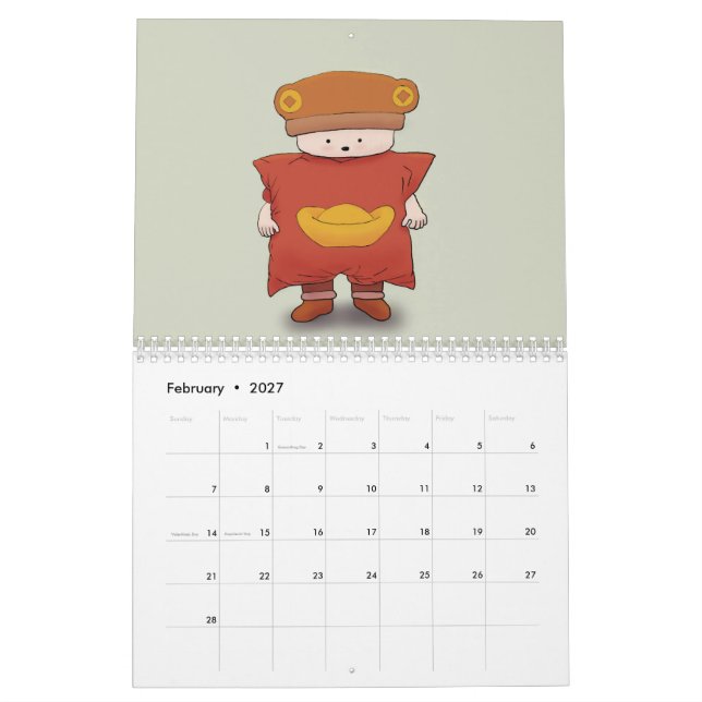 Bear-in-hat 2017 Calendar (Feb 2027)
