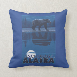 Bear in Moonlight - Anchorage, Alaska Cushion