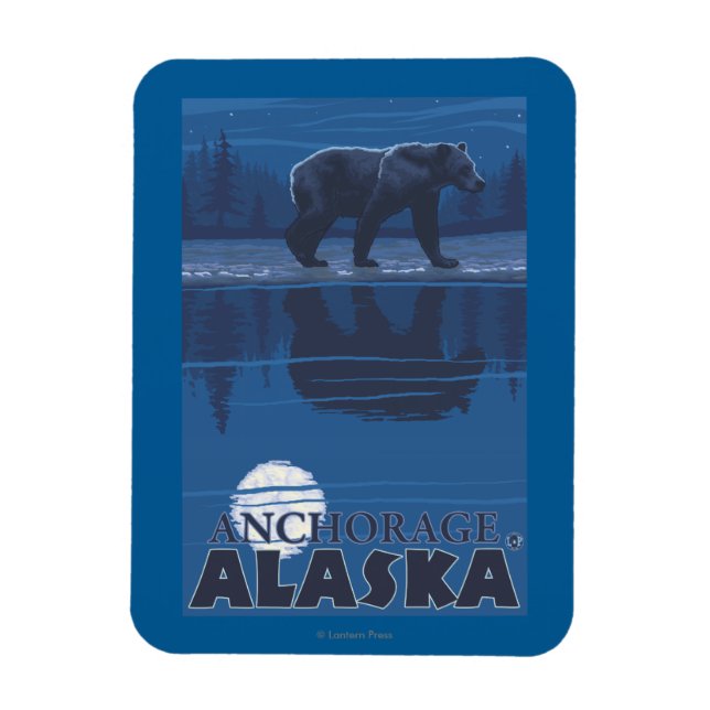 Bear in Moonlight - Anchorage, Alaska Magnet (Vertical)