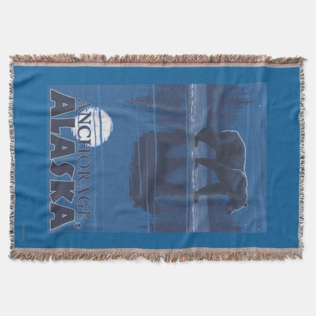 Bear in Moonlight - Anchorage, Alaska Throw Blanket (Front)