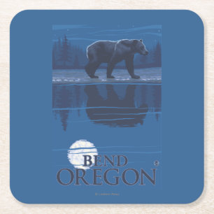 Bear in Moonlight - Bend, Oregon Square Paper Coaster