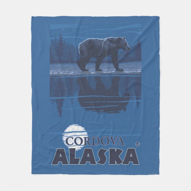 Bear in Moonlight - Cordova, Alaska Fleece Blanket (Front)