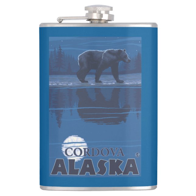 Bear in Moonlight - Cordova, Alaska Hip Flask (Front)