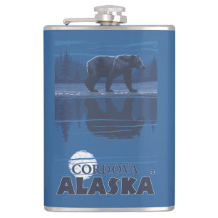 Bear in Moonlight - Cordova, Alaska Hip Flask