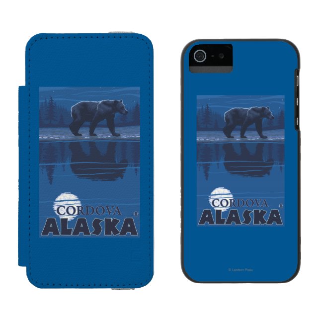 Bear in Moonlight - Cordova, Alaska Incipio iPhone Wallet Case (Side by Side)