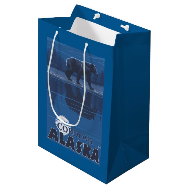 Bear in Moonlight - Cordova, Alaska Medium Gift Bag (Front Angled)