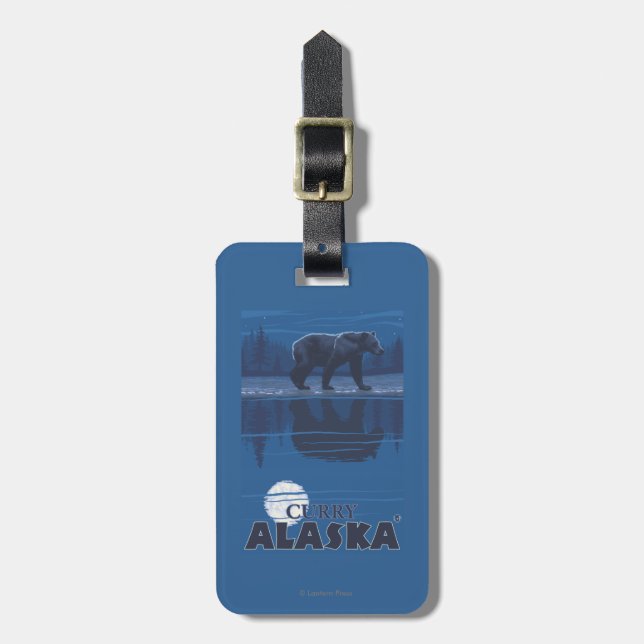 Bear in Moonlight - Curry, Alaska Luggage Tag (Front Vertical)