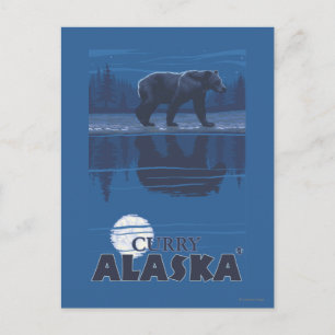 Bear in Moonlight - Curry, Alaska Postcard