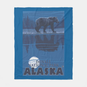 Bear in Moonlight - Denali National Park, Alaska Fleece Blanket