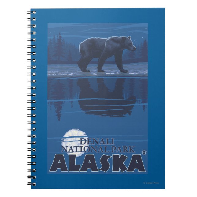 Bear in Moonlight - Denali National Park, Alaska Notebook (Front)