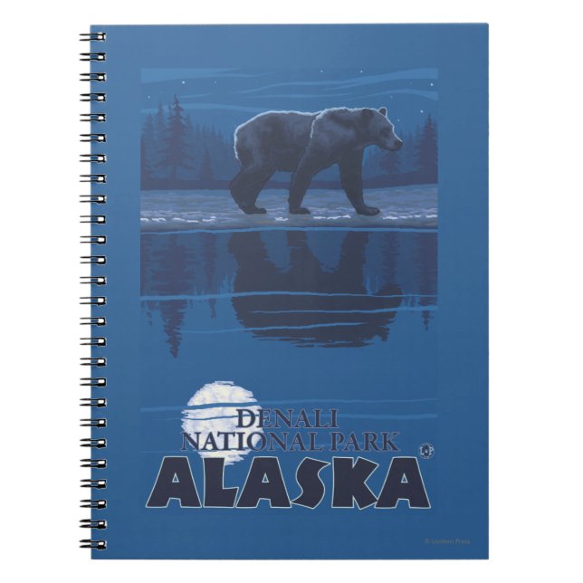 Bear in Moonlight - Denali National Park, Alaska Notebook (Front)