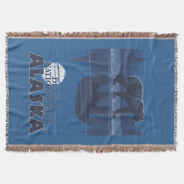 Bear in Moonlight - Denali National Park, Alaska Throw Blanket (Front)