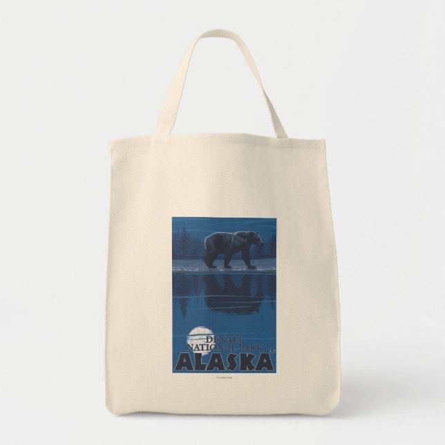 Bear in Moonlight - Denali National Park, Alaska Tote Bag (Front)