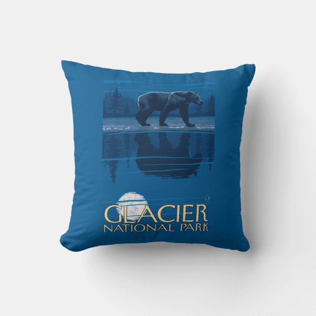 Bear in Moonlight - Glacier National Park, MT Cushion (Front)