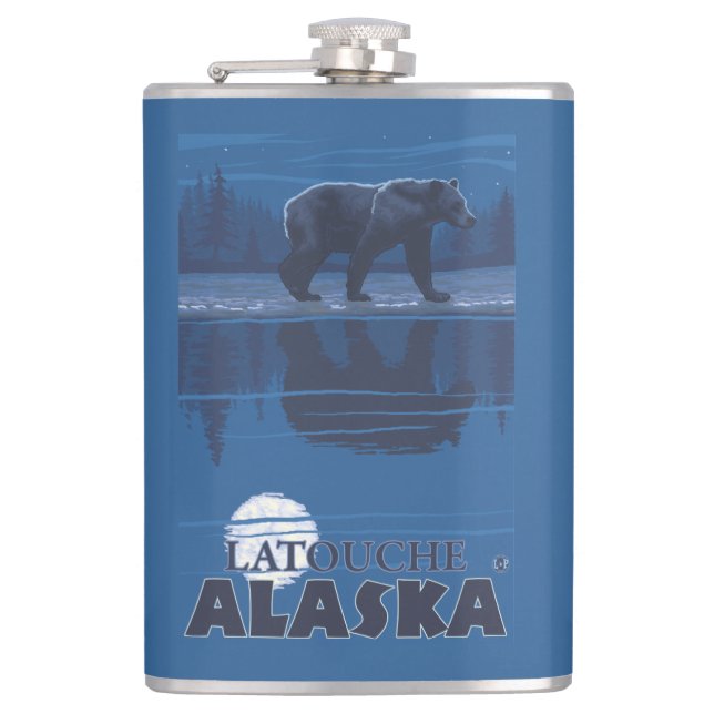 Bear in Moonlight - Latouche, Alaska Hip Flask (Front)