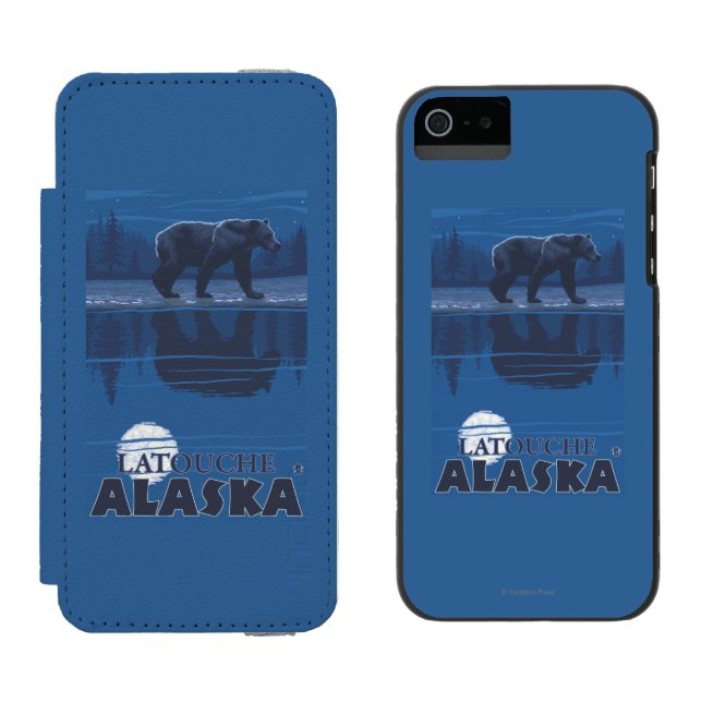 Bear in Moonlight - Latouche, Alaska Incipio iPhone Wallet Case (Side by Side)