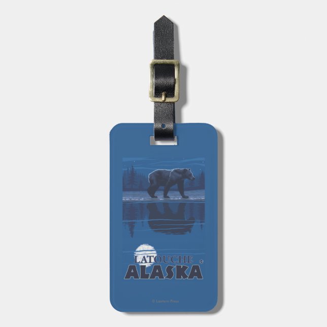 Bear in Moonlight - Latouche, Alaska Luggage Tag (Front Vertical)