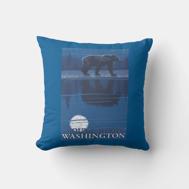 Bear in Moonlight - Mount Adams, Washington Cushion (Front)