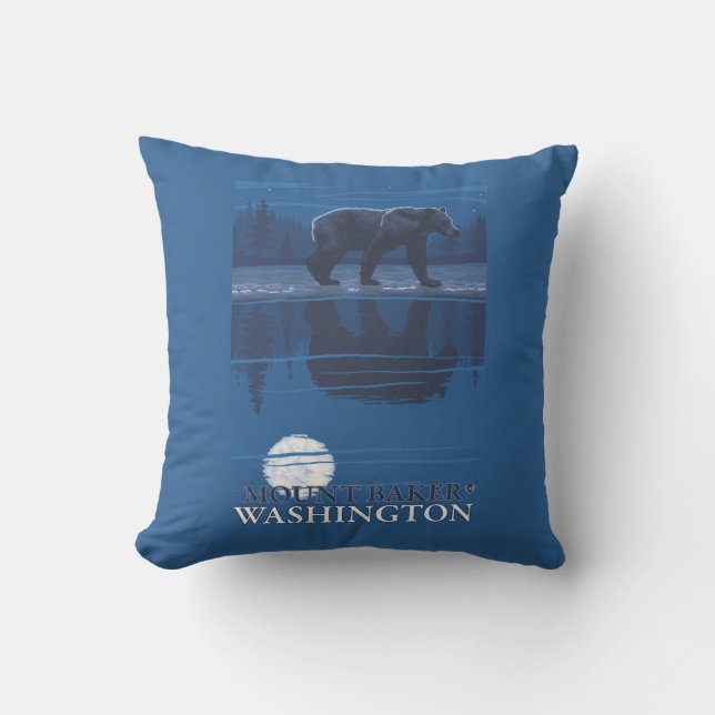 Bear in Moonlight - Mount Baker, Washington Cushion (Front)