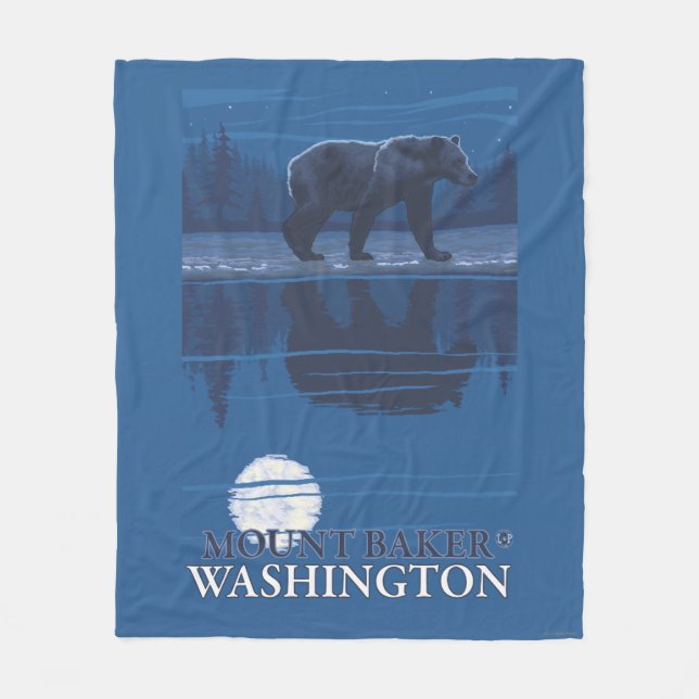 Bear in Moonlight - Mount Baker, Washington Fleece Blanket (Front)