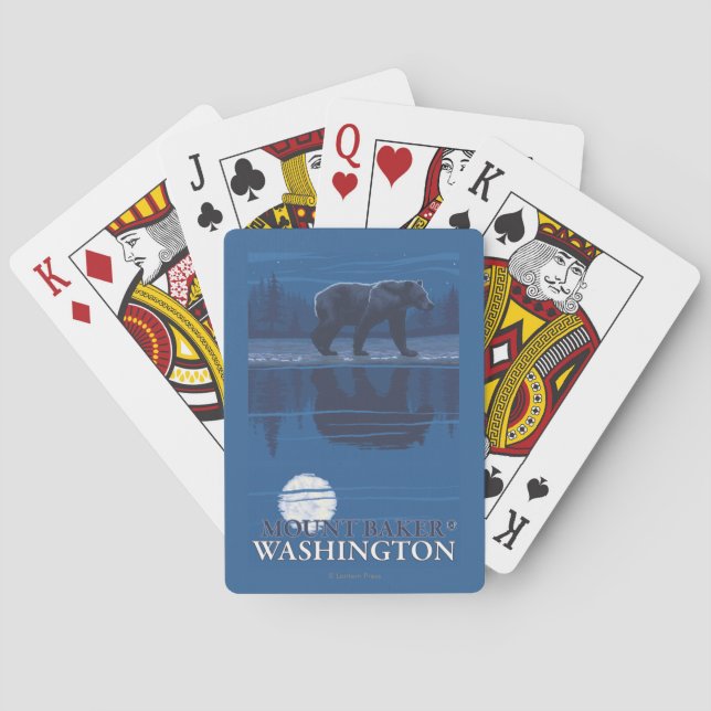 Bear in Moonlight - Mount Baker, Washington Playing Cards (Back)