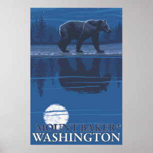 Bear in Moonlight - Mount Baker, Washington Poster