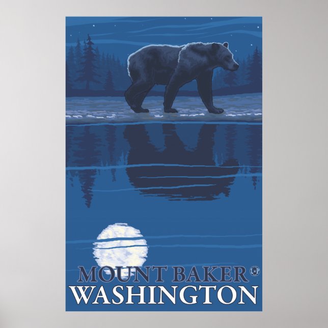 Bear in Moonlight - Mount Baker, Washington Poster (Front)
