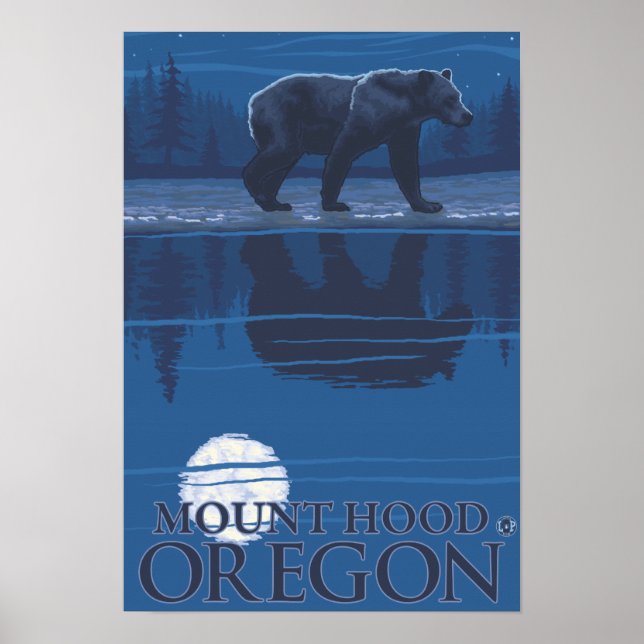 Bear in Moonlight - Mount Hood, Oregon Poster (Front)