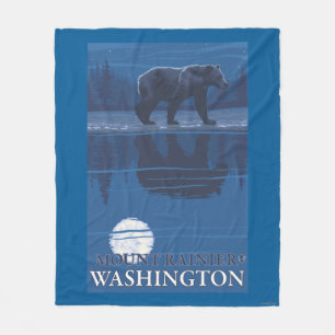 Bear in Moonlight - Mount Rainier, Washington Fleece Blanket