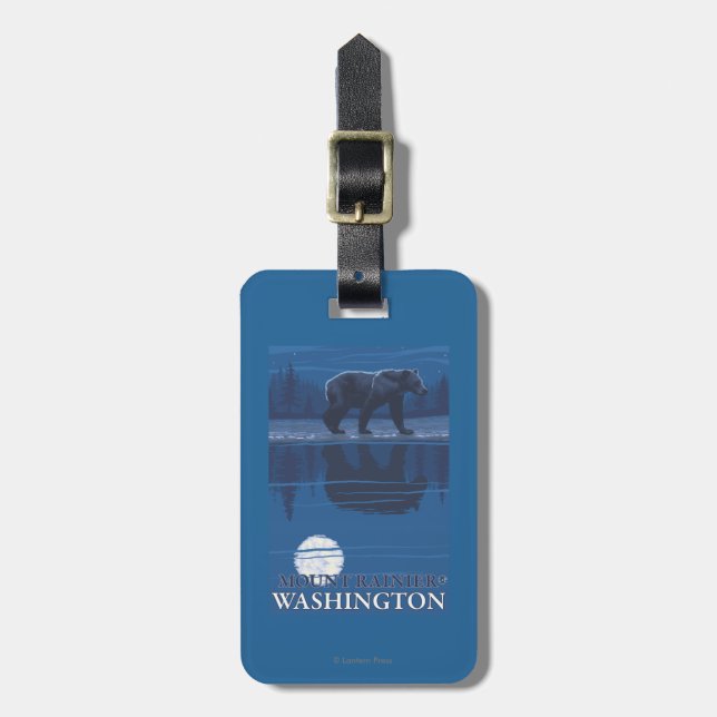 Bear in Moonlight - Mount Rainier, Washington Luggage Tag (Front Vertical)