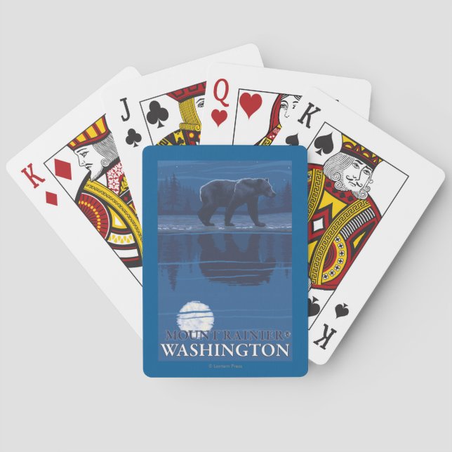 Bear in Moonlight - Mount Rainier, Washington Playing Cards (Back)