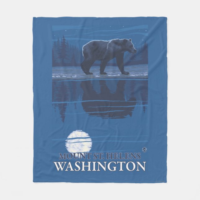 Bear in Moonlight - Mount St. Helens, Fleece Blanket (Front)