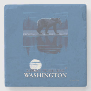 Bear in Moonlight - Mount St. Helens, Stone Coaster