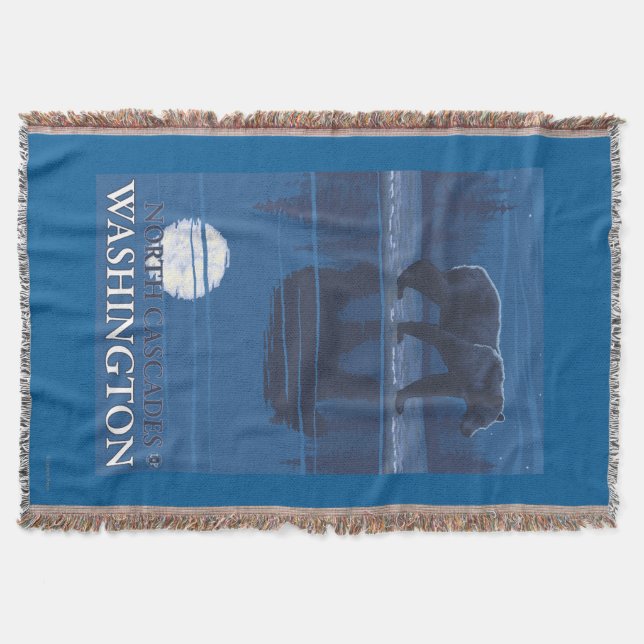 Bear in Moonlight - North Cascades, Washington Throw Blanket (Front)