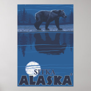 Bear in Moonlight - Sitka, Alaska Poster