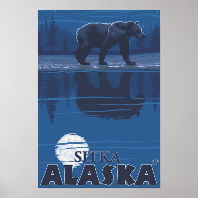Bear in Moonlight - Sitka, Alaska Poster (Front)