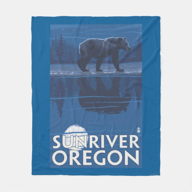 Bear in Moonlight - Sun River, Oregon Fleece Blanket (Front)
