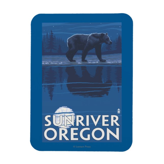 Bear in Moonlight - Sun River, Oregon Magnet (Vertical)