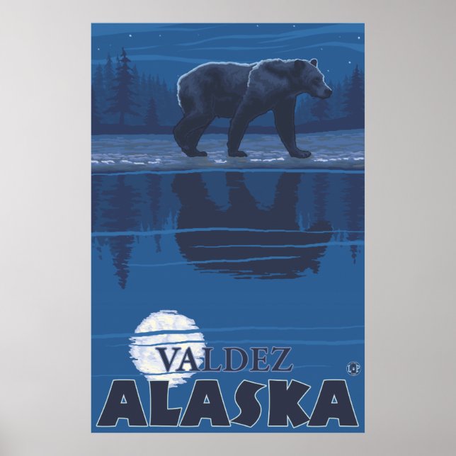 Bear in Moonlight - Valdez, Alaska Poster (Front)