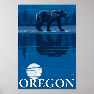 Bear in Moonlight- Vintage Travel Poster