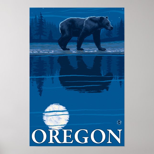 Bear in Moonlight- Vintage Travel Poster (Front)