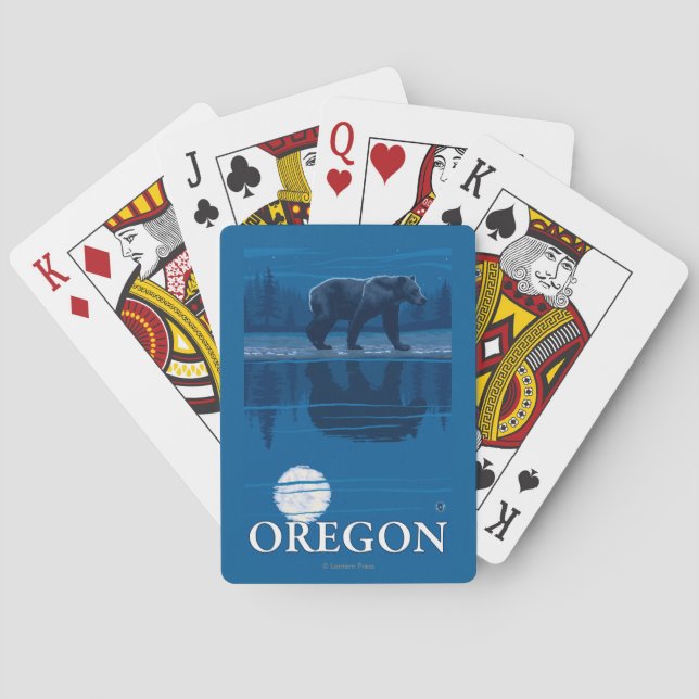 Bear in Moonlight- Vintage Travel Poster Playing Cards (Back)