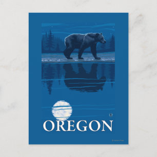 Bear in Moonlight- Vintage Travel Poster Postcard