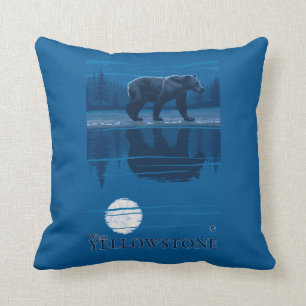 Bear in Moonlight - West Yellowstone, Montana Cushion