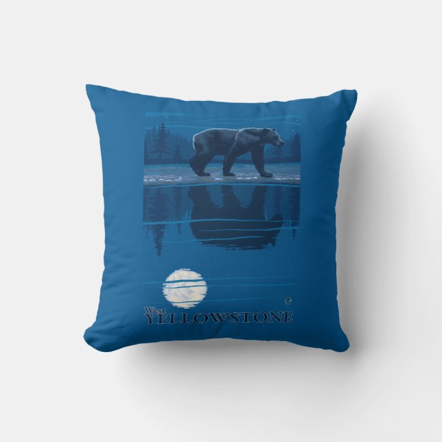 Bear in Moonlight - West Yellowstone, Montana Cushion (Front)
