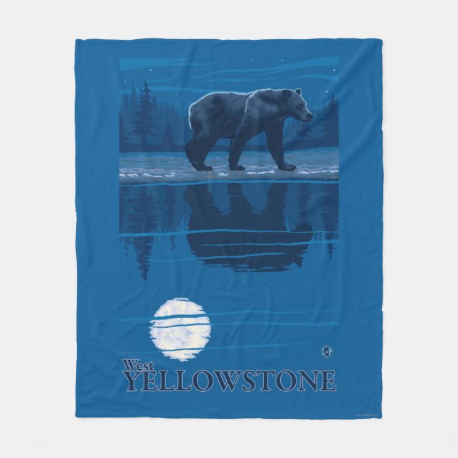 Bear in Moonlight - West Yellowstone, Montana Fleece Blanket (Front)